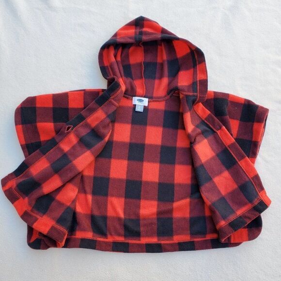 Old Navy red and black buffalo plaid cape coat with hood - Picture 5 of 10
